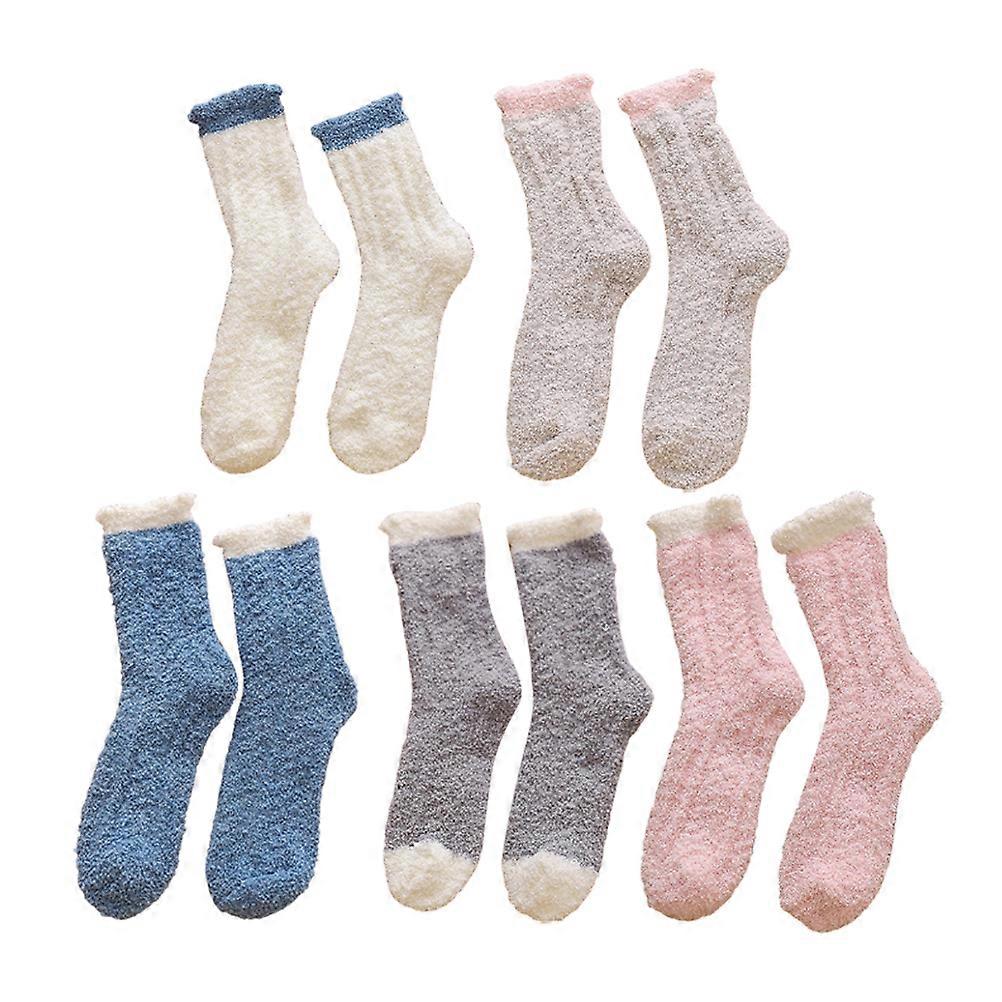Leg Warmer Socks Mid-Calf Socks For Women Autumn Winter Wear Warm Breathable Coral Fleece 5 Pair Per Set