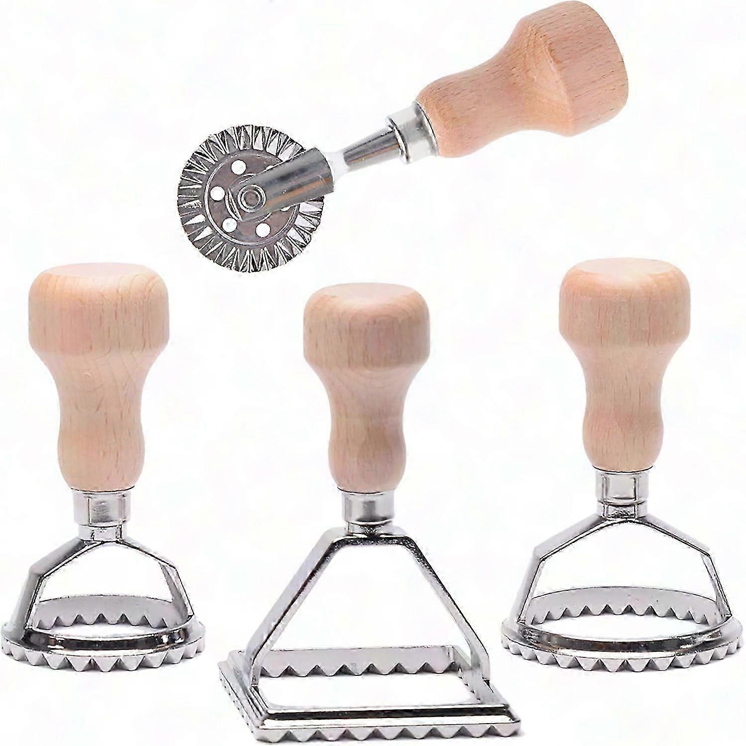 4 buc mânere din lemn Ravioli Paste Stamp Cutter Set