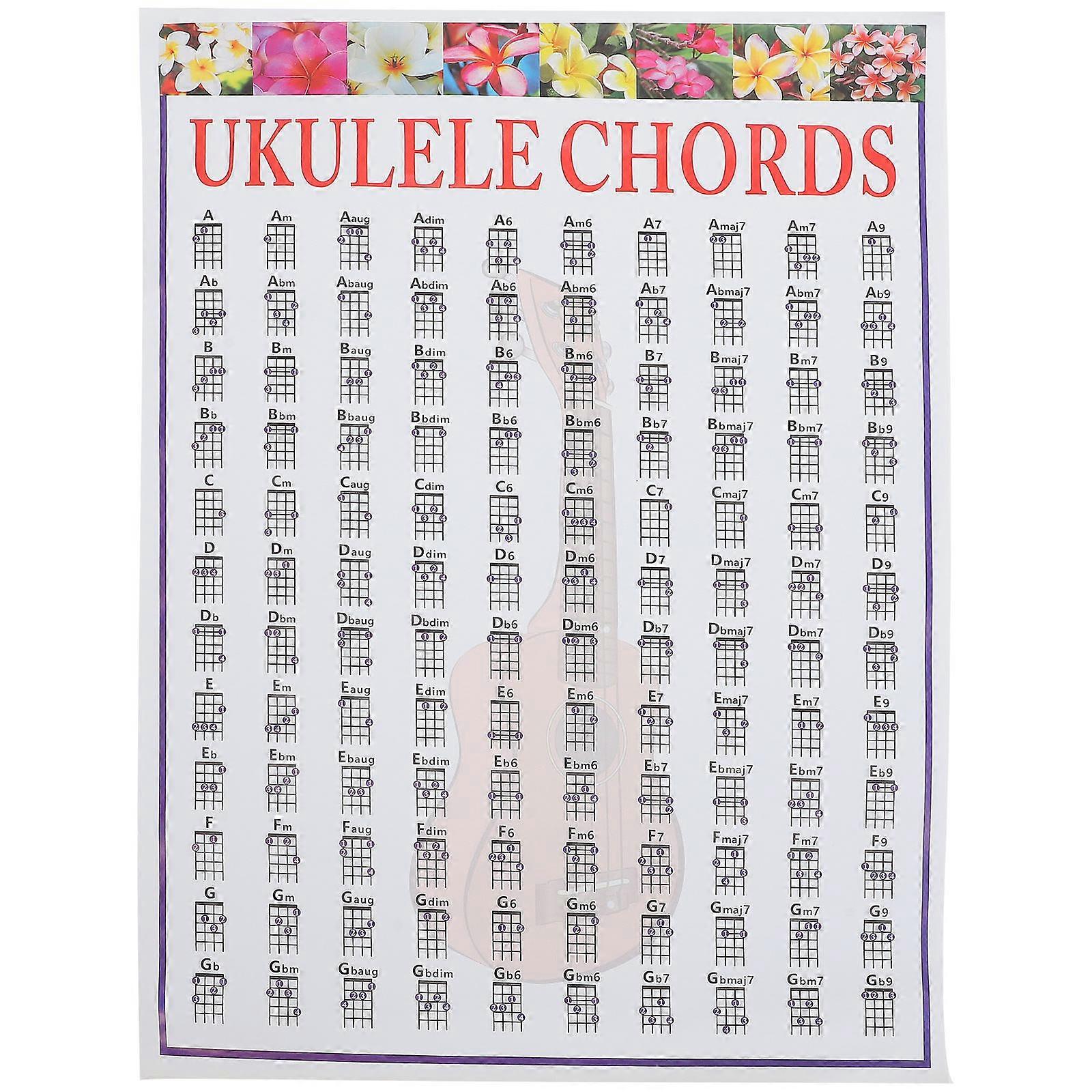 Music Chords Poster Chord Display Ukelele Beginner Use Chart Paper Material 40x30.5cm 1Set