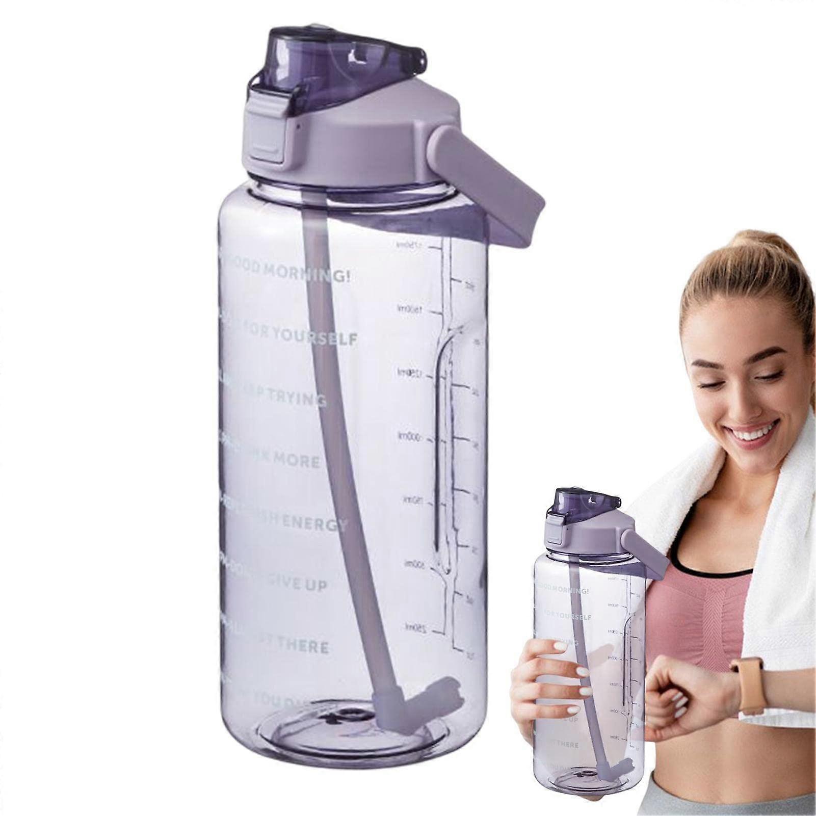 Water Bottle - 2L Sports Water Bottle with Straw, Motivational Time Marking, Fruit Infuser, BPA-Free Plastic