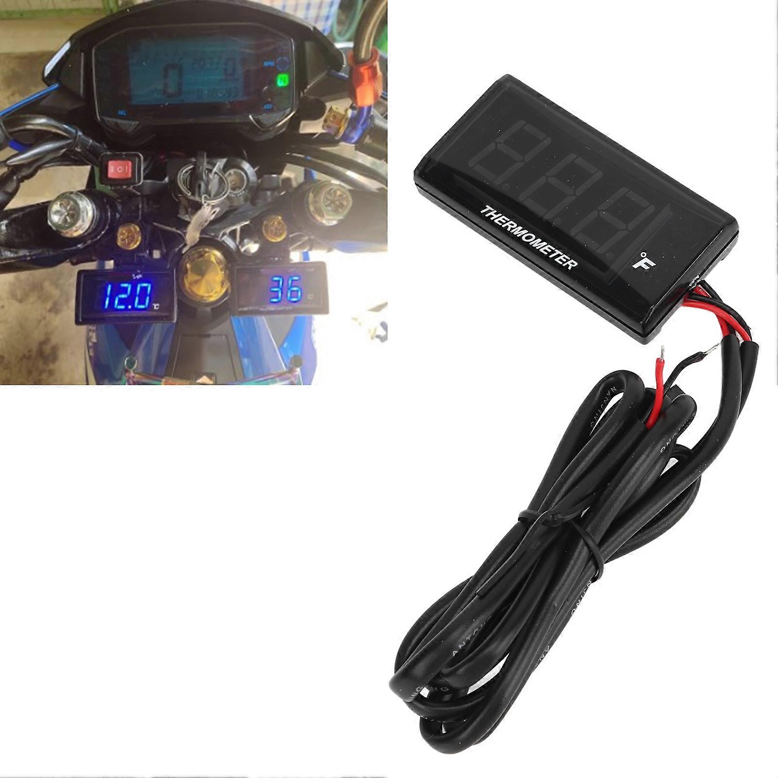 Motorcycle Water Temperature Gauge Ultra Thin LCD Display ABS Housing Water Temp Meter for Modification DC12V Blue