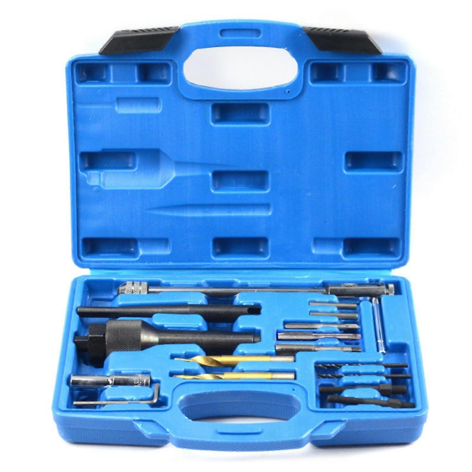 16-Piece Tool Set For Removing Glow Plugs From Carbon Steel Engines, Automotive Glow-Plug Removal Kit, Blue