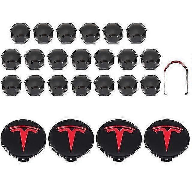 Tesla 3 Y S X Wheel Cap Kit Center Cap Hub Lug Nut Cover Red Grey With 4 Center Cap 20 Lug Nut Cover