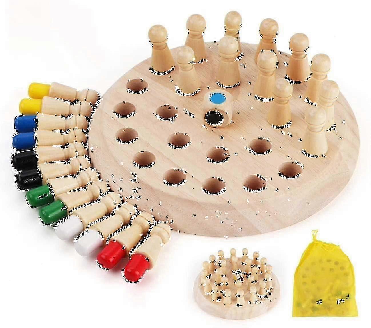 Wooden Memory Chess Game for Kids - Color Match Stick Chess
