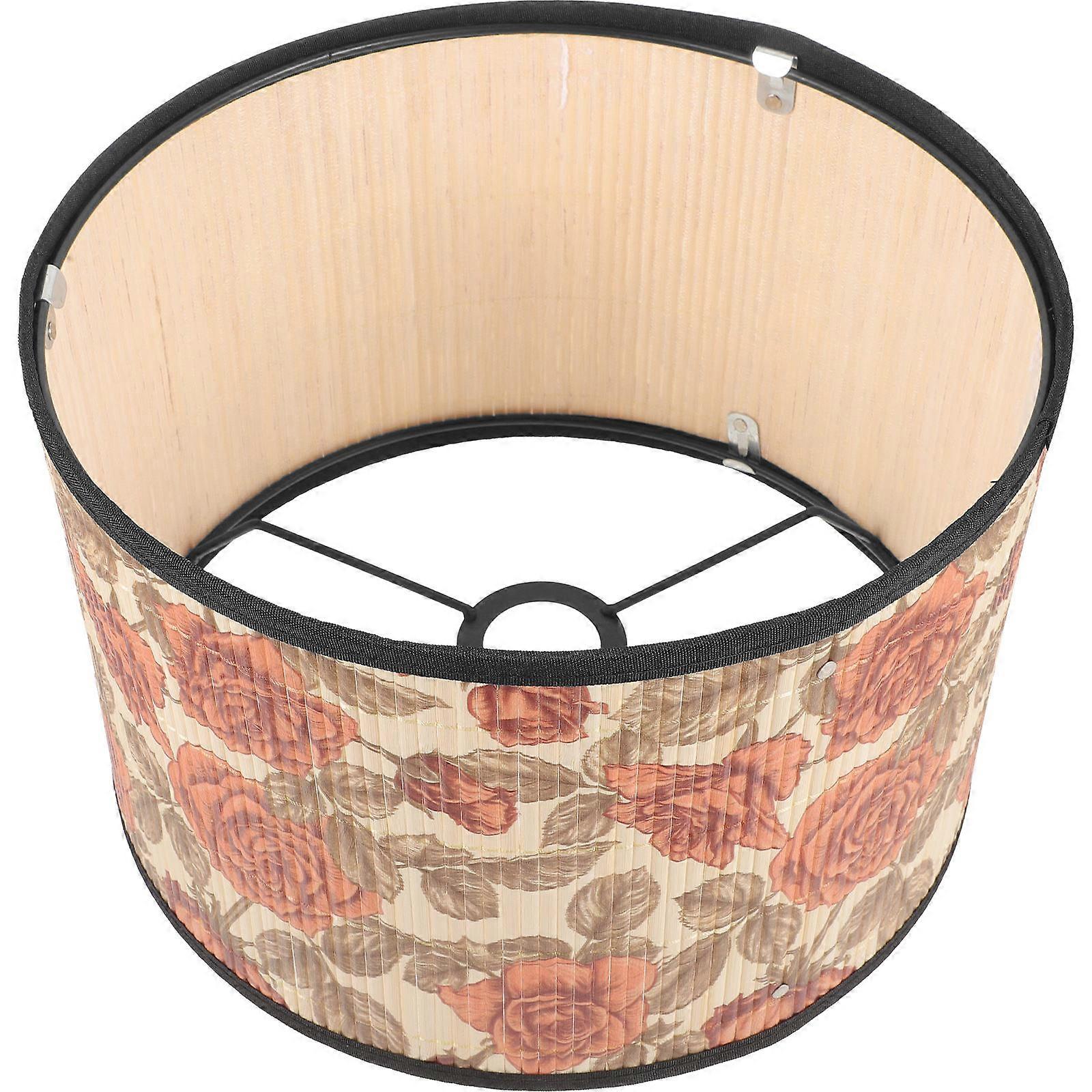 Bamboo Lampshade Table Lamp with Decorative Printing Design – Sturdy and Practical Nightstand Light for Bedroom, Dining Room, and Living Spaces –