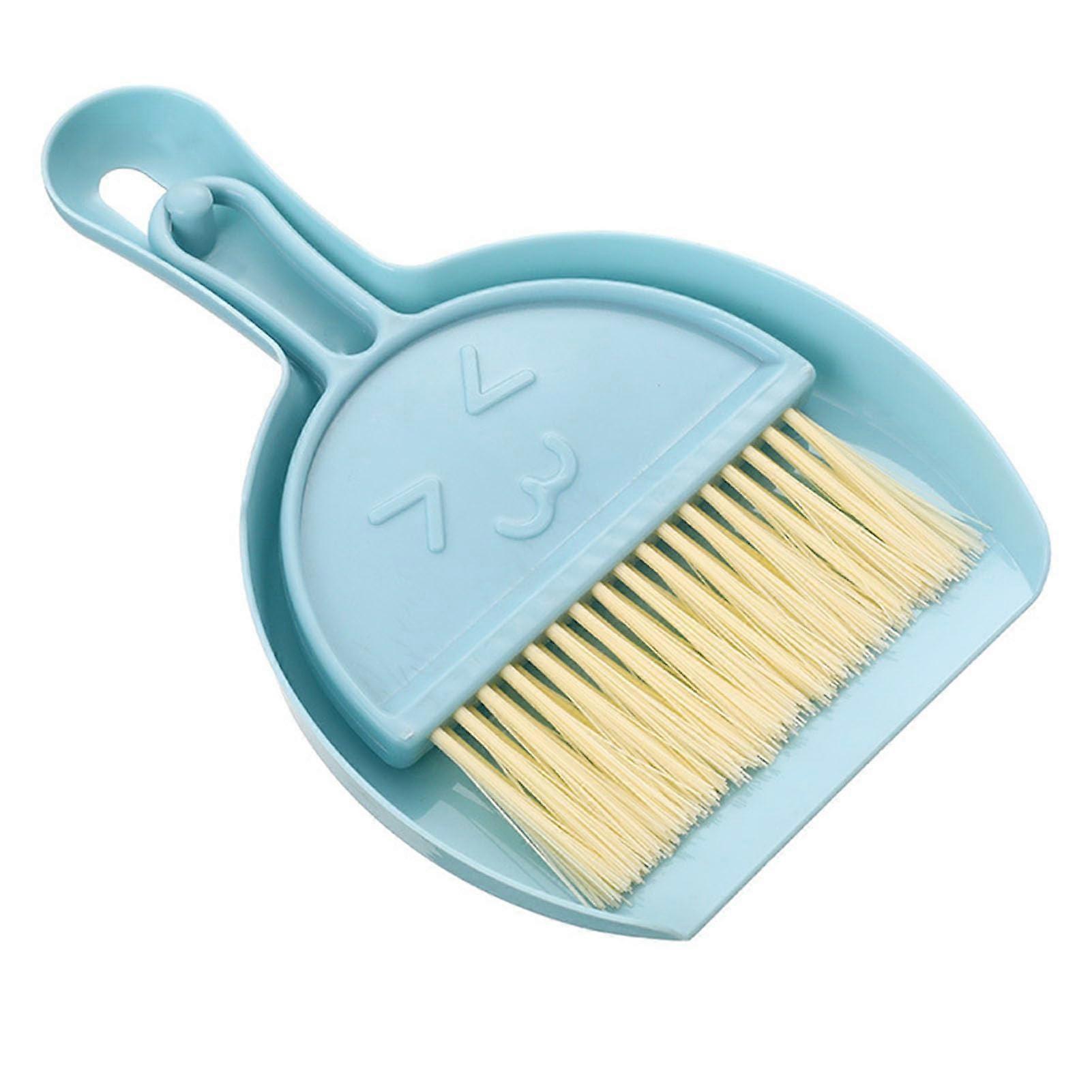 Small Broom and Dustpan Set, Portable Brush Set with Soft Bristles, Blue, Ideal for Dining Table and Office