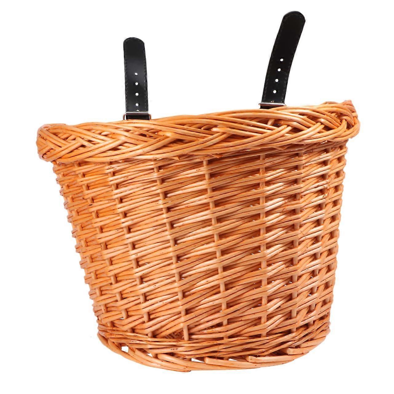 Front Handlebar Basket Child Carrier, Wicker Bamboo Removable Bike Storage Basket For Bicycles With Metal Clips