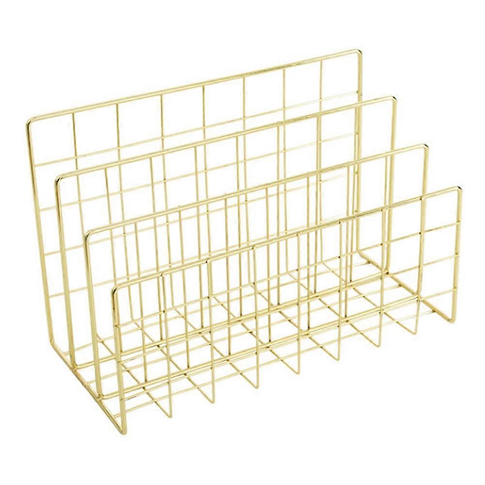 Desktop Letter Tray Organiser with 3 Paper Compartment Grids, Metal Golden Stacking Supports for Letter Filing