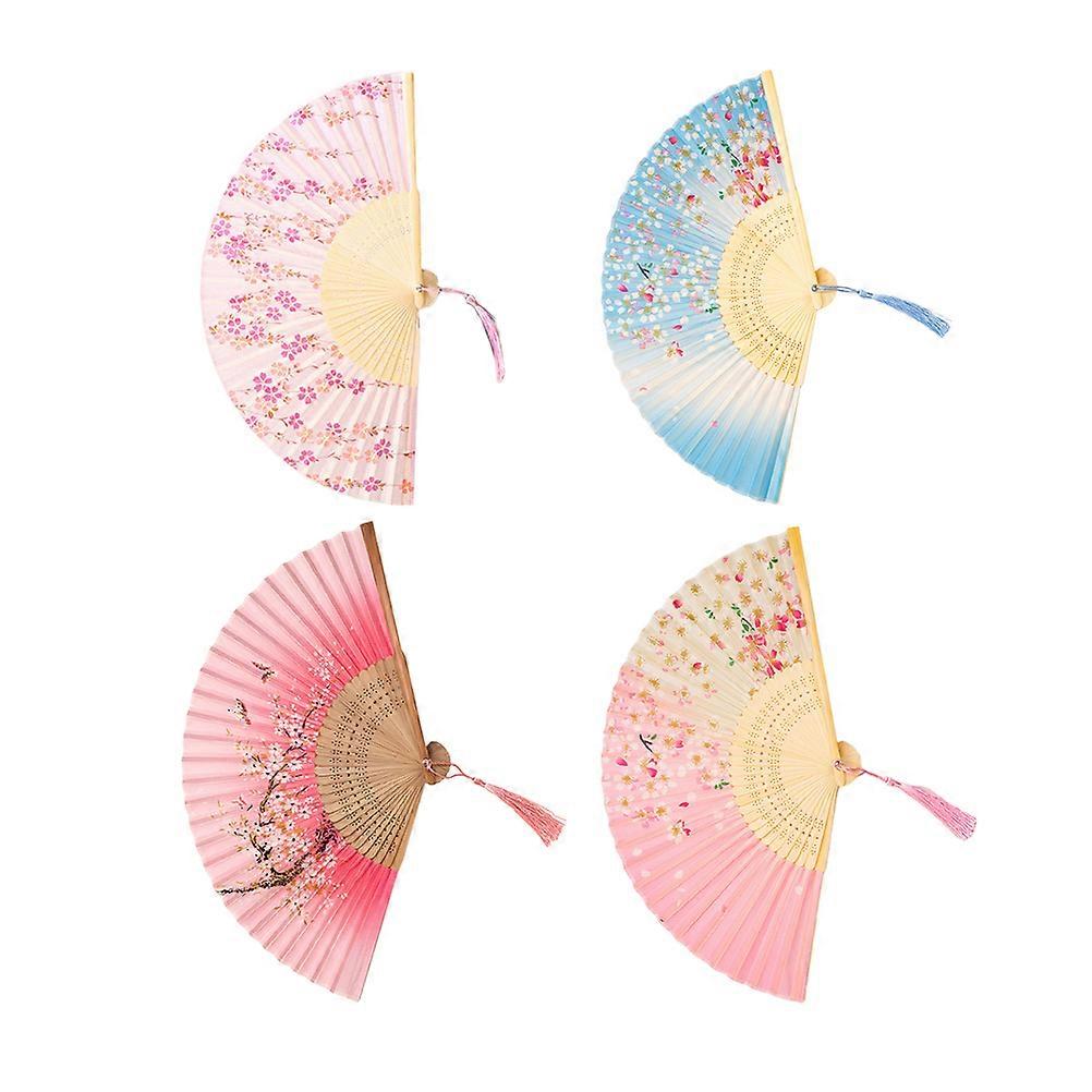 Japanese Fold Fan Vintage Performance Stage Use Collapsible 21.2*2.7cm 4Pcs