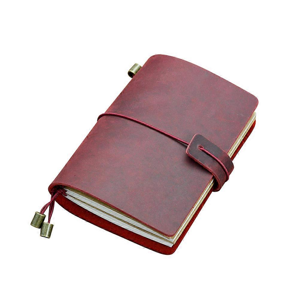 Dark Red Notebook for Writing with Cowhide Cover and Classic Vintage Design Wine Red