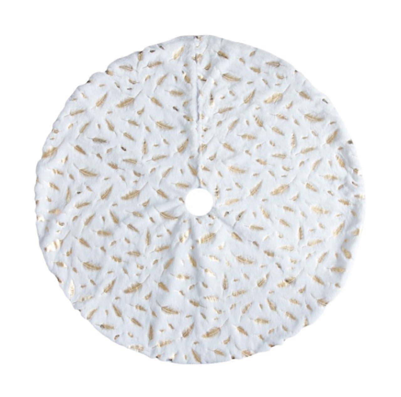 Christmas Tree Skirt Faux Fur With Feather Pattern Model A 35 Inches (90 cm) Size Plush Holiday Tree Blanket