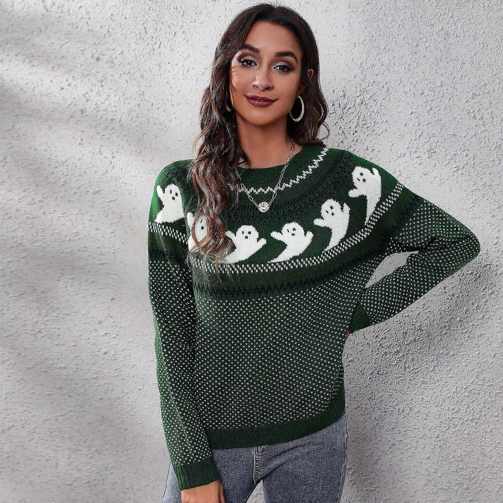 Autumn and Winter Women's Sweater Halloween Ghost Vintage Polka Dot Knitwear Loose Long Sleeve Knitted Sweater