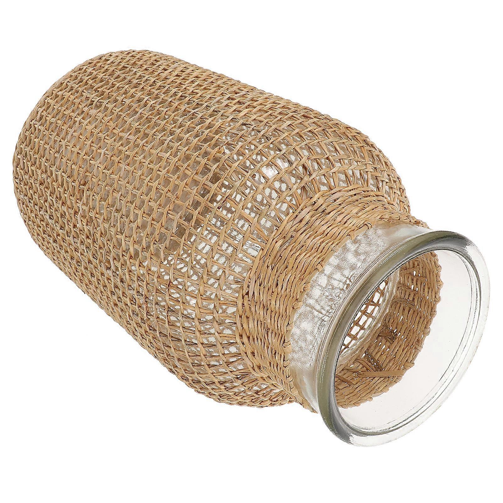 Rattan Woven Vase Khaki with Rustic Rattan Craftsmanship Ideal for Home Dried Flower Container