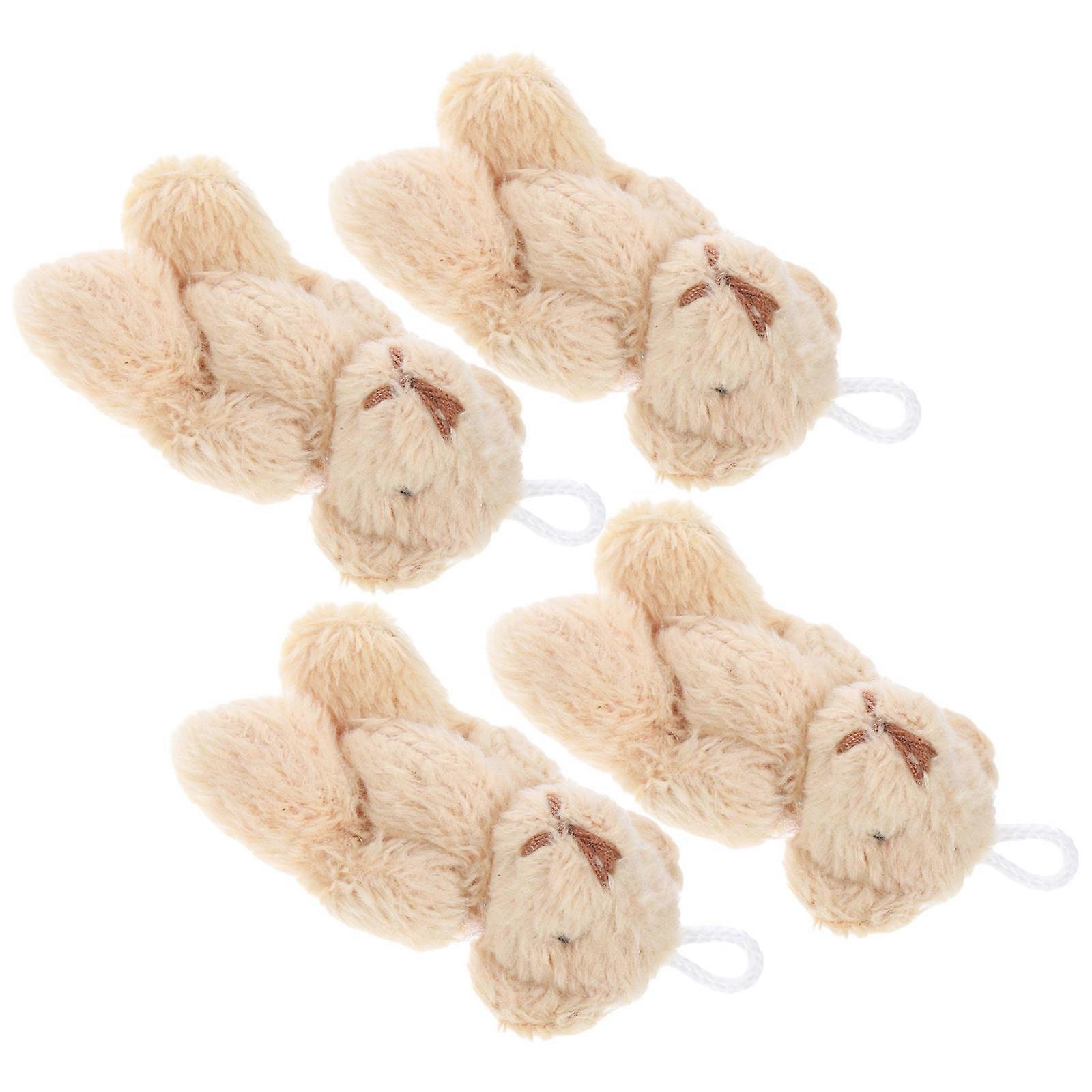 Adorable Khaki Plush Bear Keychain Pendant for Decor Soft Mini Stuffed Animal 4pcs