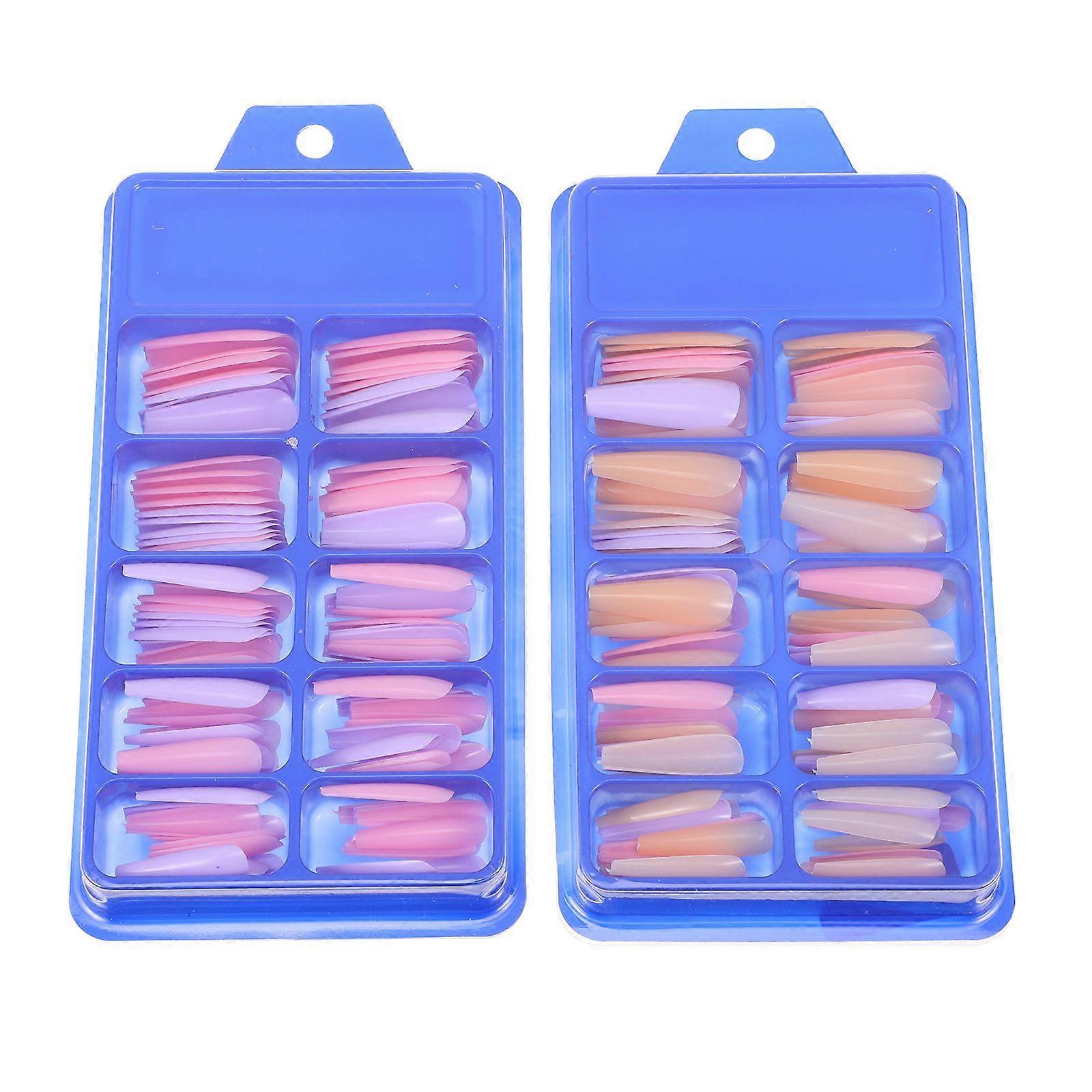 2 Boxes Flat Tip False Nails Solid Color Artificial Fake Nails Press on Nails
