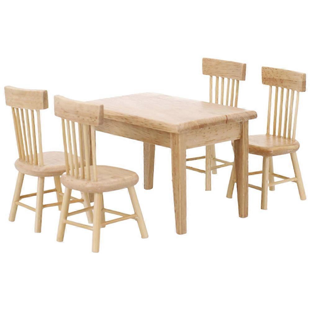 Mini Oak Dining Table and Chairs Set – Realistic Wooden Dollhouse Furniture for Room and Home Decoration