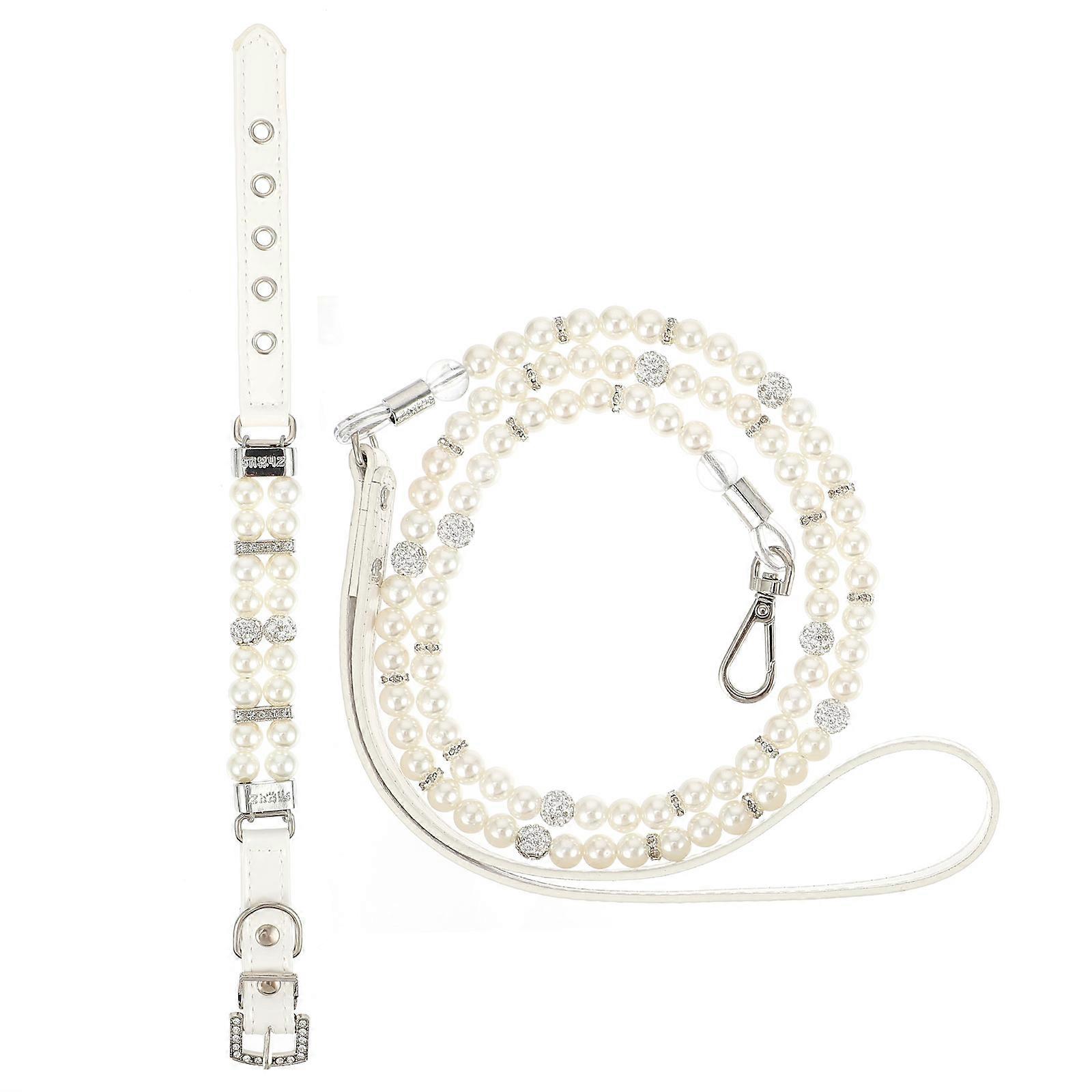 Dog Collar With Leash Set For Festivals And Daily Life L White Adjustable 2Pcs