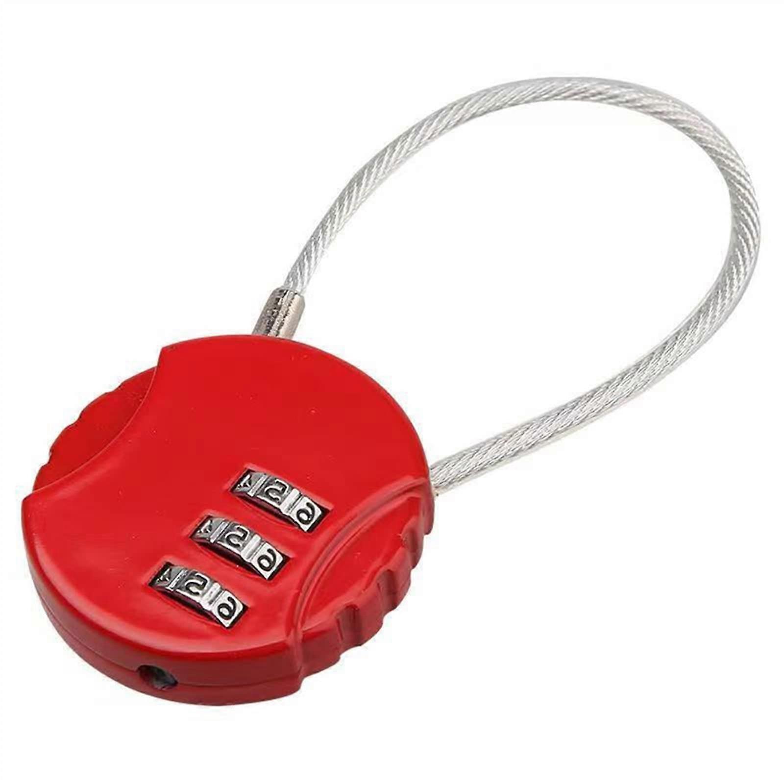 3-Digit Combination Padlock for Luggage, Mini Metal Code Lock in Red, Keyed Theft Protection for Suitcase and Drawer
