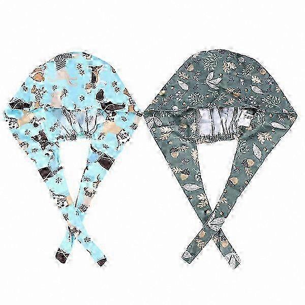 Dog Pine Cone Print Cotton Caps for Medical Professionals, 2-Pack Soft Cartoon Design Work Hats for Doctors and Nurses
