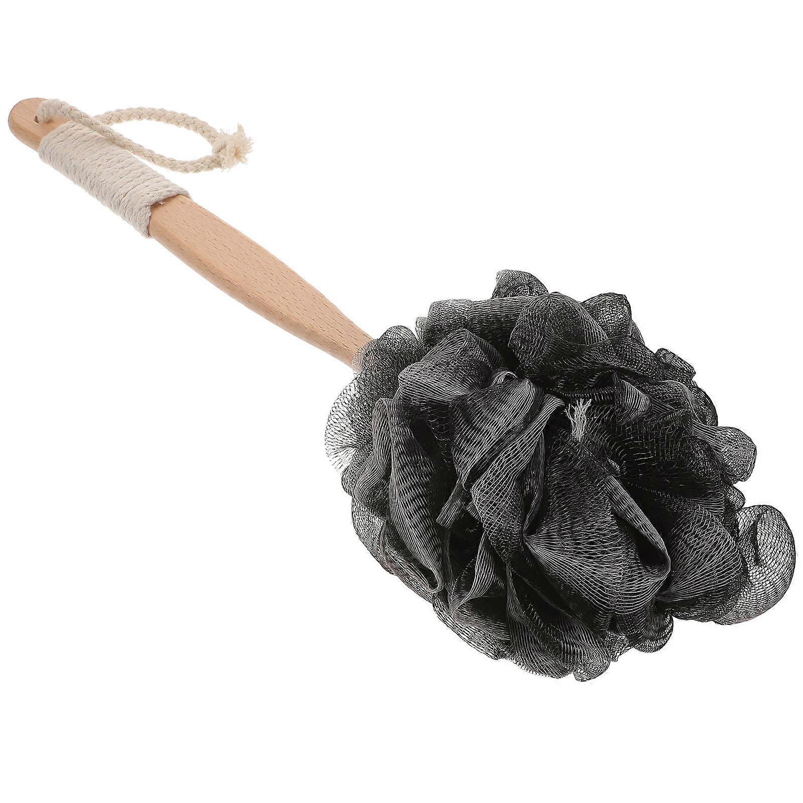 Black Bath Brush with Wooden Handle for Exfoliating and Foaming at Home PE Material