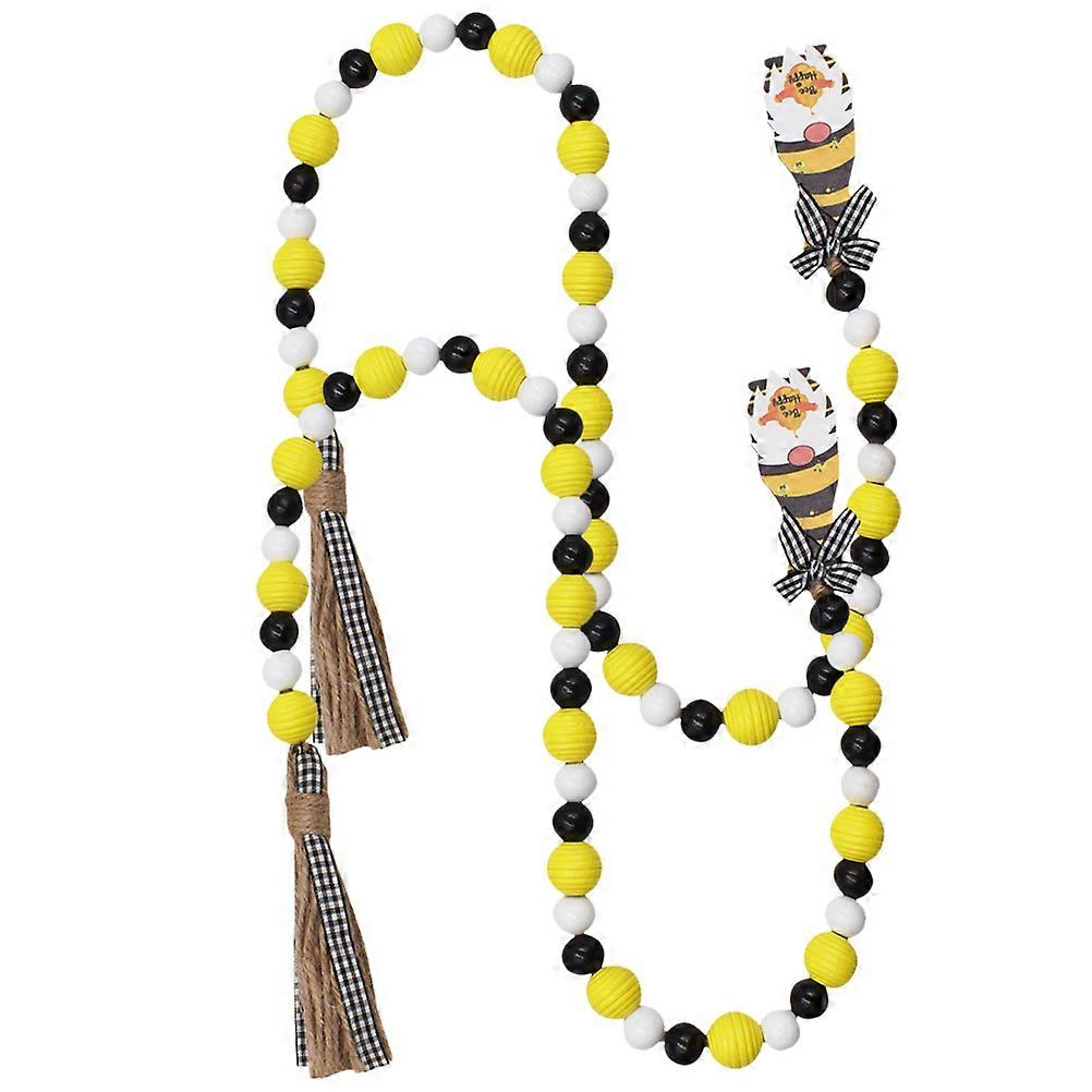 Rustic Style Wood Bead Garland With Tassels Designed For Wall And Door Decoration Ideal For Party Planners In Bright Yellow 2Pcs