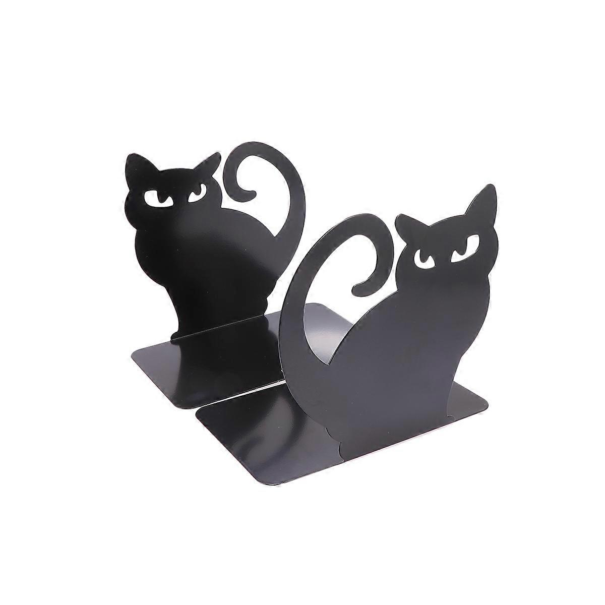 Creative Cat Design Bookends for Book Use Made of Metal Black Color Fits Most Spaces 7.5 x 4.5 Inches