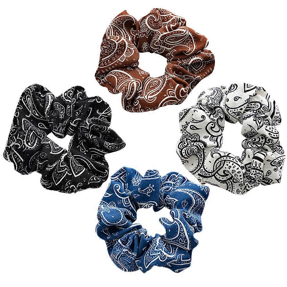 Stretchy Floral Fabric Hair Ties Soft Scrunchies for Daily Wear & Parties Yellow, Black, Dusty Blue