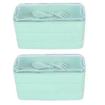 Three-Layer Lunch Box Bento Box Outdoor Lunch Box Microwaveable with Fork & Spoon Green