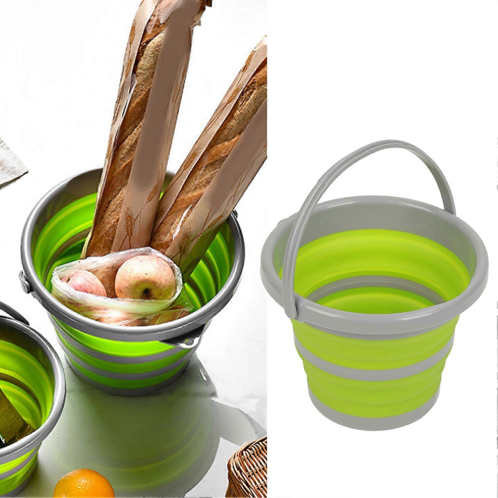 Collapsible Bucket Portable Handle Easy Hanging Green Silicone Plastic Material Car Foldable Bucket for CampingGreen Small 