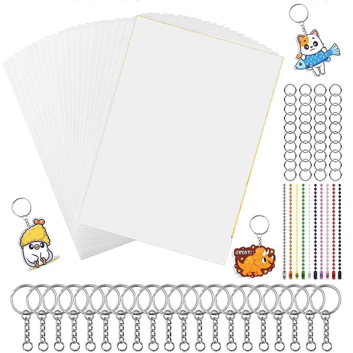 150PCS Shrinky Plastic Sheets Kit, Shrink Paper Keychain Kit for Kids Craft Marking, DIY Ornaments or