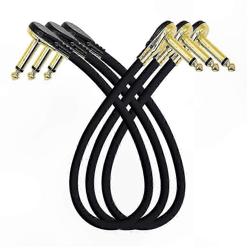 Low Profile 1/4 Inch Right Angle Patch Cables for Effect Pedals - 3 Pack Pancake Design Guitar Cords