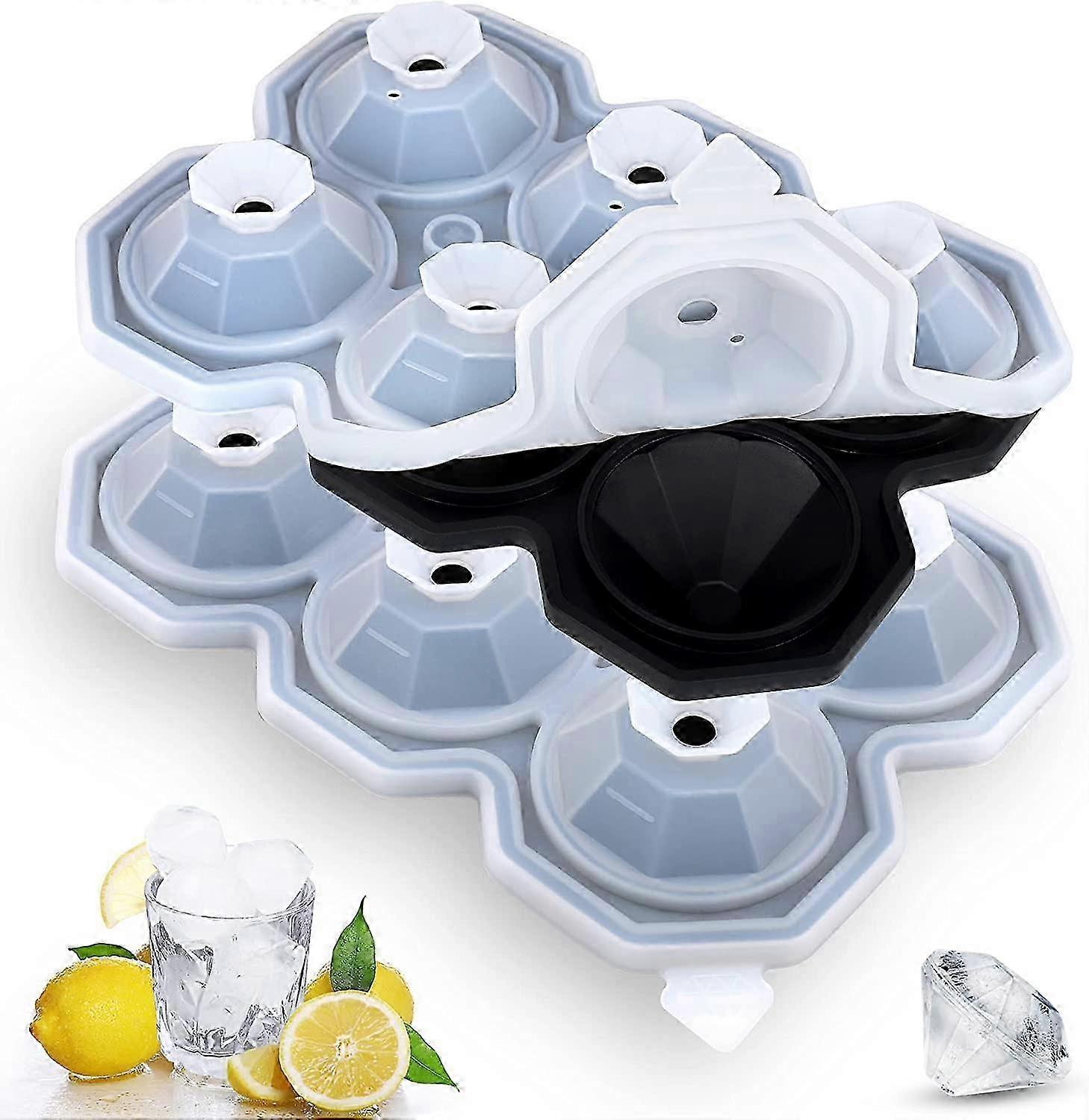 Ice Cube Tray with Lid 2 Pack, Diamond Ice Cube Mold 6 Grids Silicone Ice Cube Tray Baby Lid