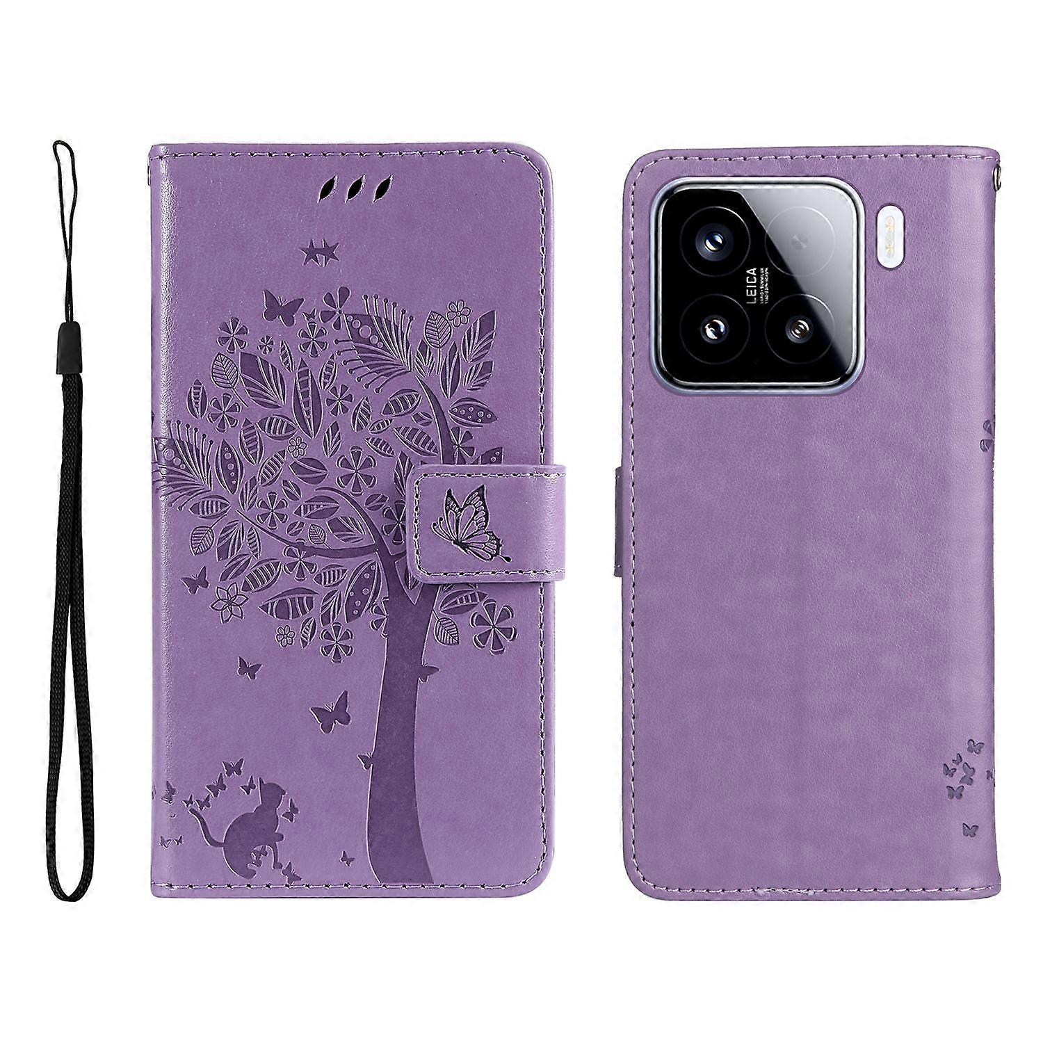 For Xiaomi 15 Phone Case with Stand Cat Tree Pattern Leather Wallet Mobile Cover