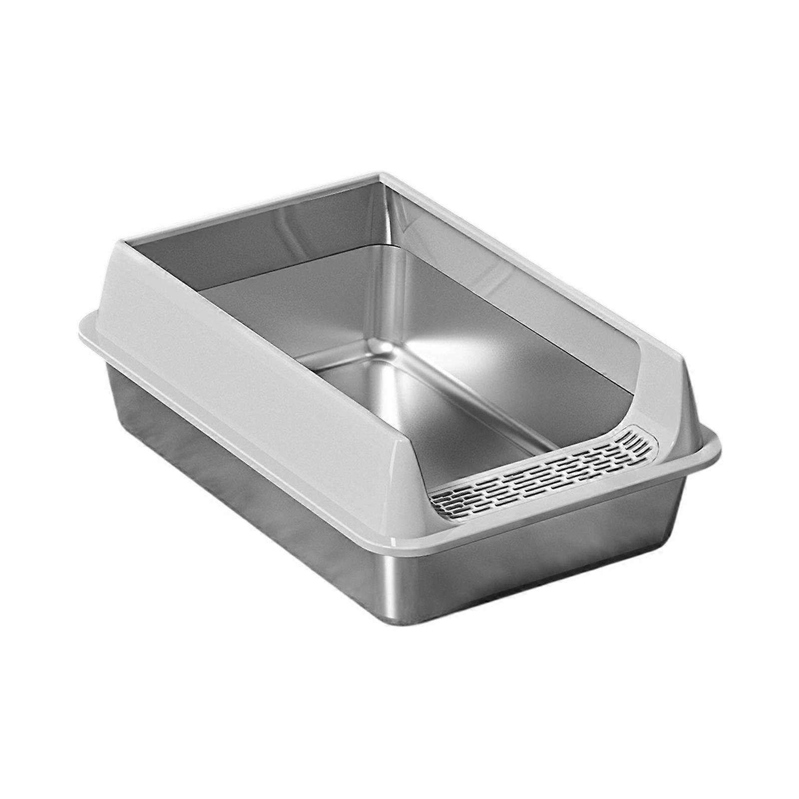 Stainless Steel Half Enclosed Cats Litter Box Open Top Design With Smell Control and AntiSlip Base for Large Weight Cats Gray