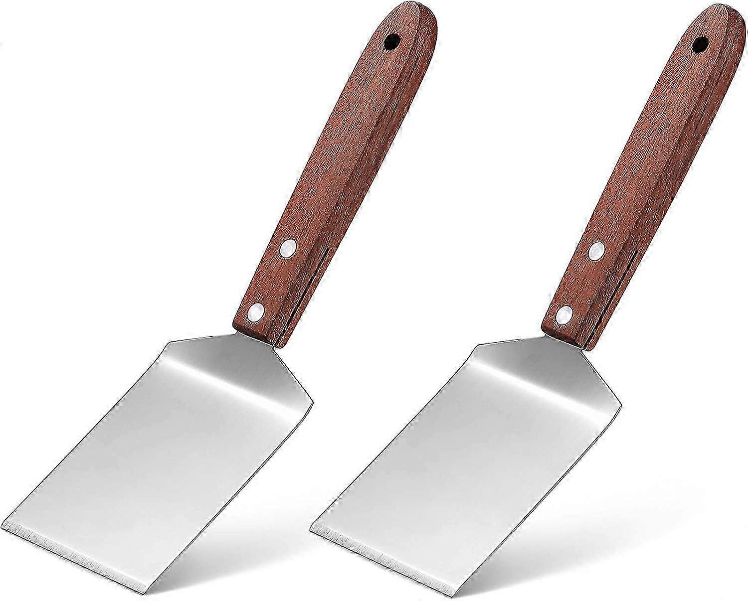 2 Pieces Small Brownie Cookie Spatula Metal Stainless Steel Spatula with Wooden Handle Heavy Duty Spatula for Kitchen Cooking Chef Baking Scraper Turn