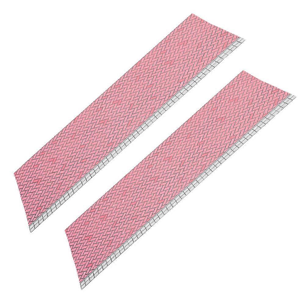 2Pcs ABS Plastic Mini House Floorboard for Decoration Use with Diagonal Pattern Tiles Pink