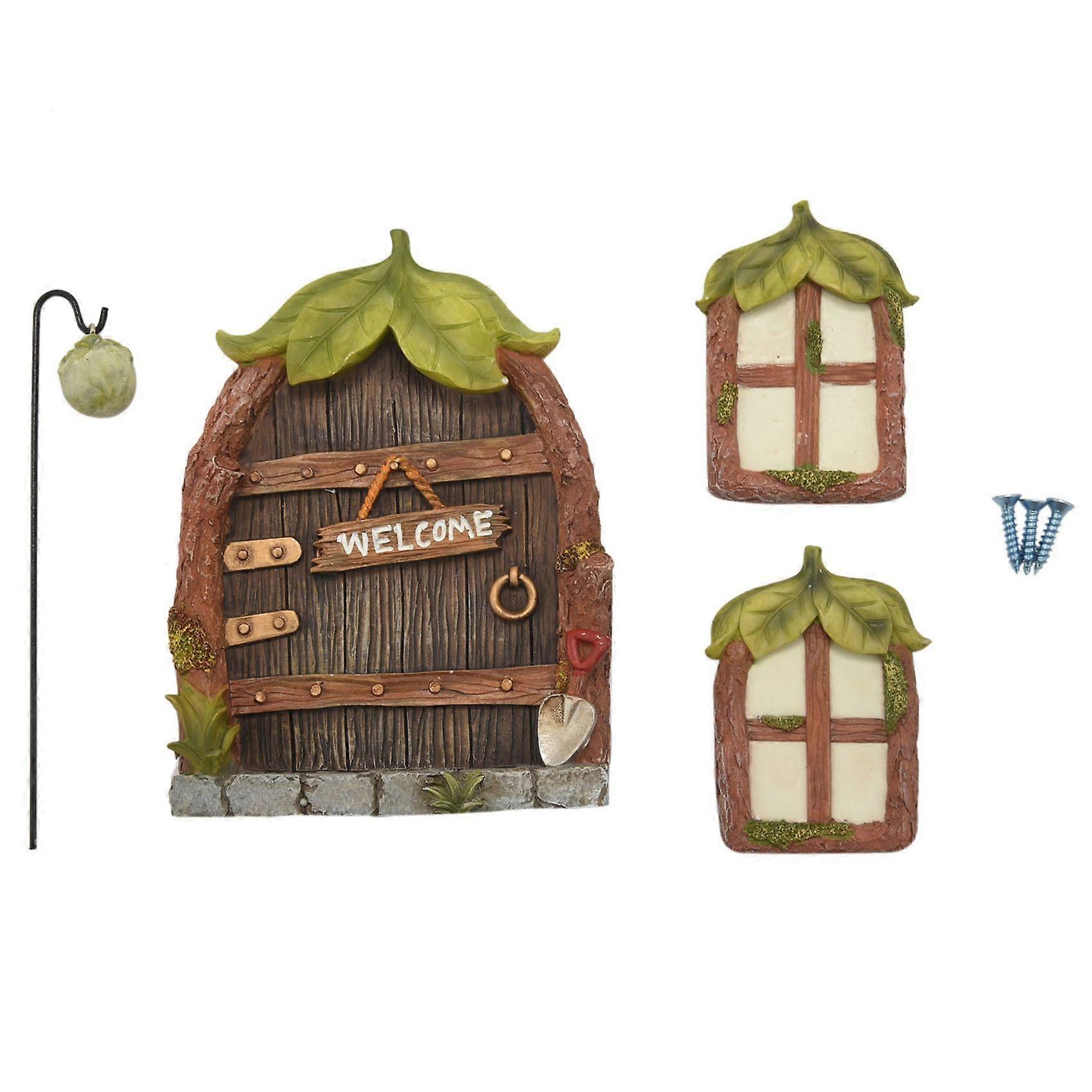 Miniature Fairy Gnome Home and Door for Trees Decoration Garden Decorations &Light Can Glow in Dark