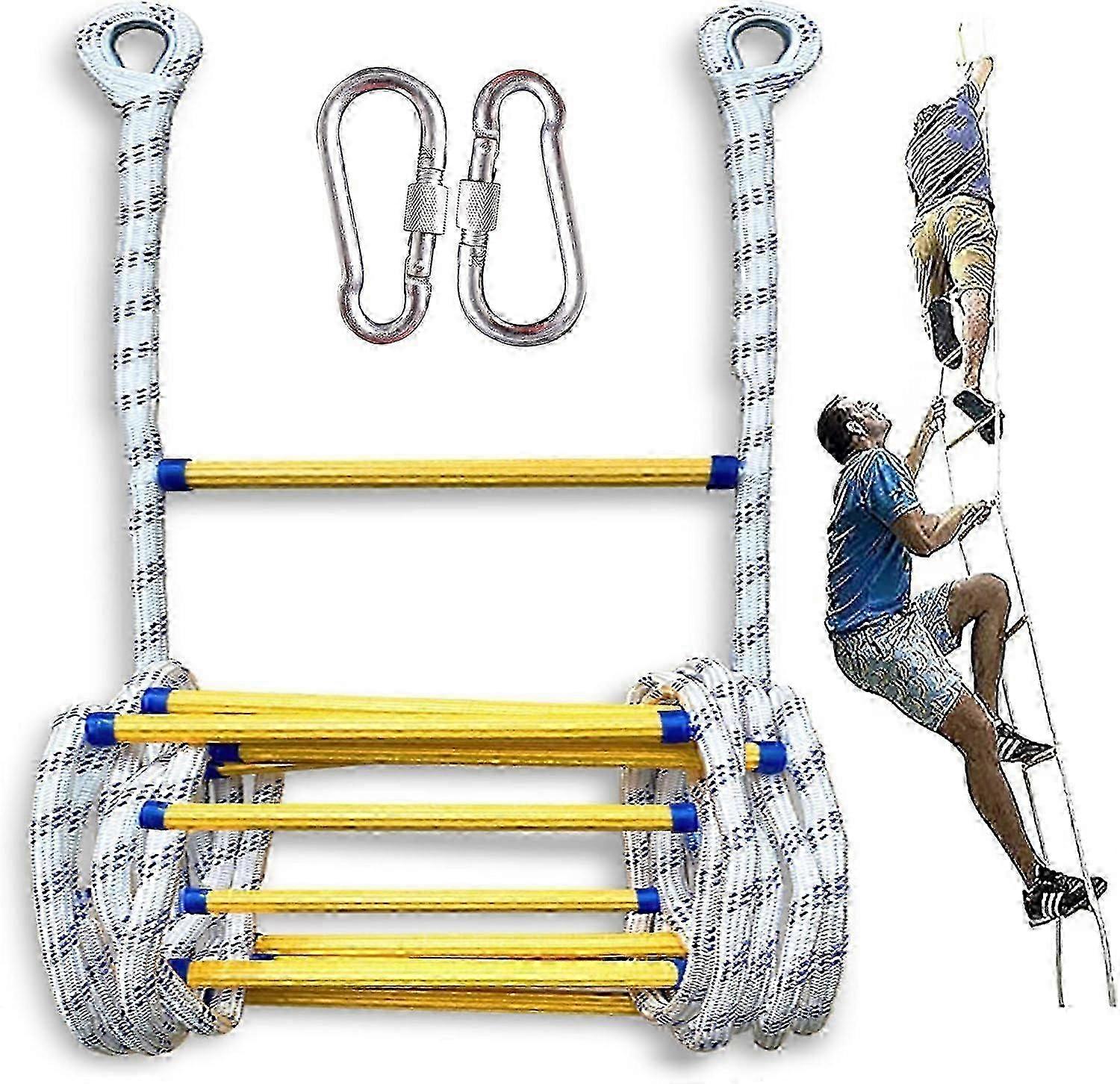 2025 Rope Ladder, 5m Safety Escape Ladders from 2 to 5 Storeys Fireproof and Resistant Load Up to 200kg, with 2 Hooks (AAA)
