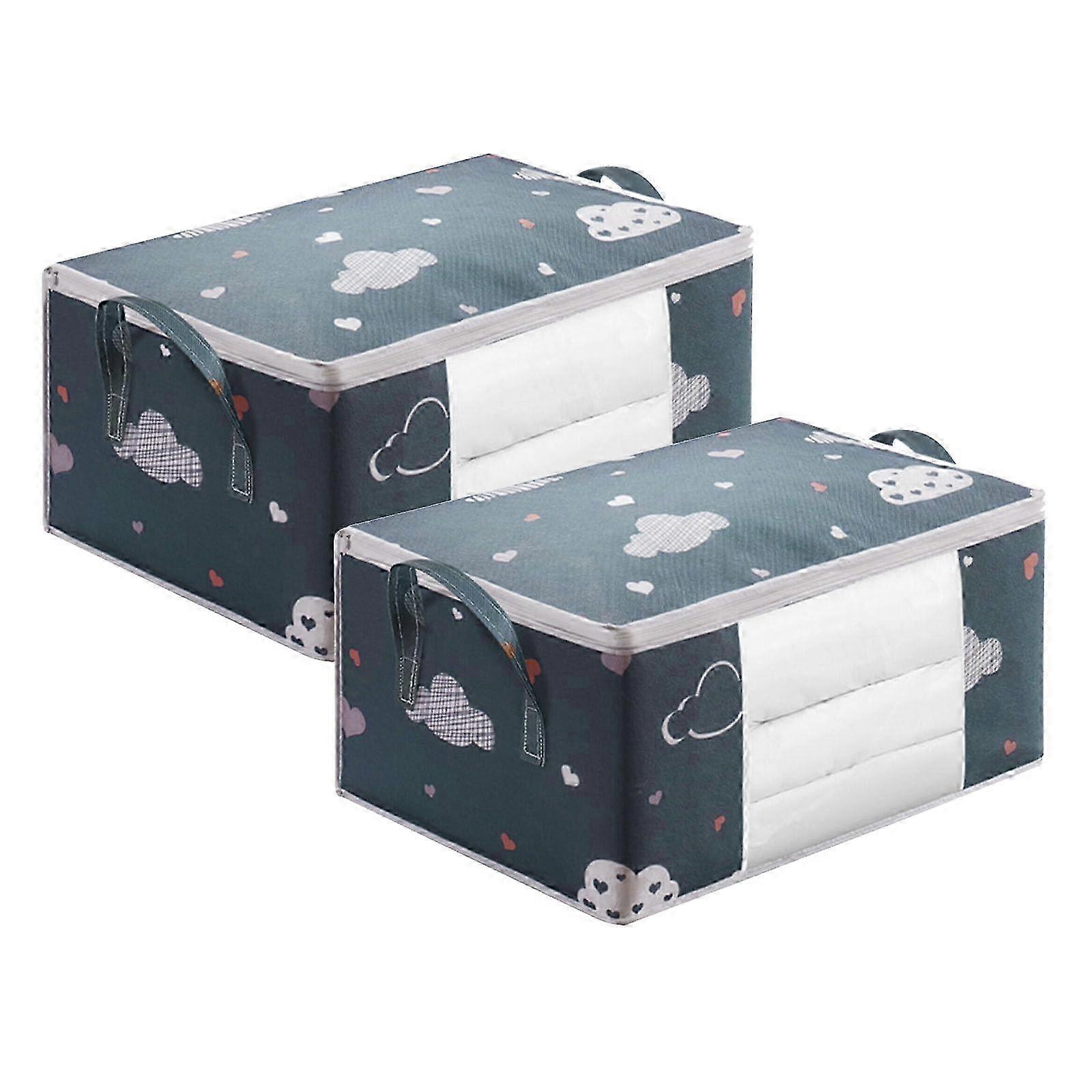 Clothes Storage Bag,Underbed Storage Bag, Waterproof Moisture Proof Bedding Organizer with Clear Window & Handle (Grey (Pack of 2) 55*35*25cm)