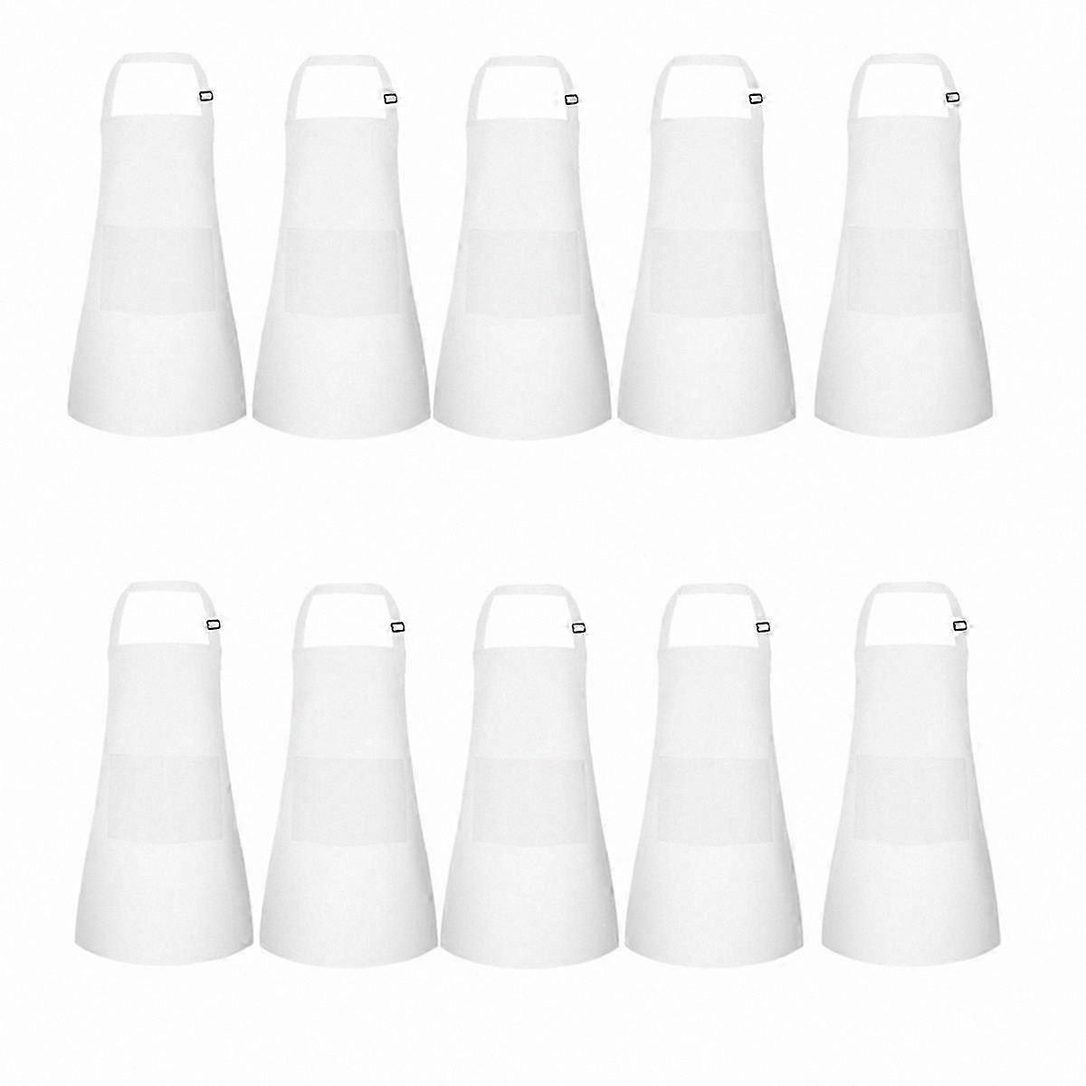 Adjustable Children's Aprons with Pockets, 10-Pack, White