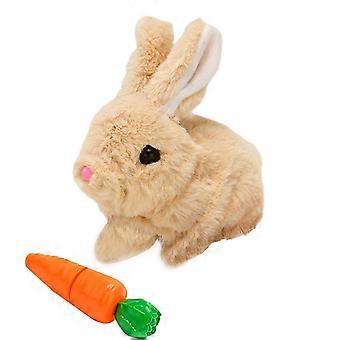 Easter Electric Plush Bunny Toy with Carrots Movable Puzzle Soft Plush Playthings for Baby Toddlers（Brown)
