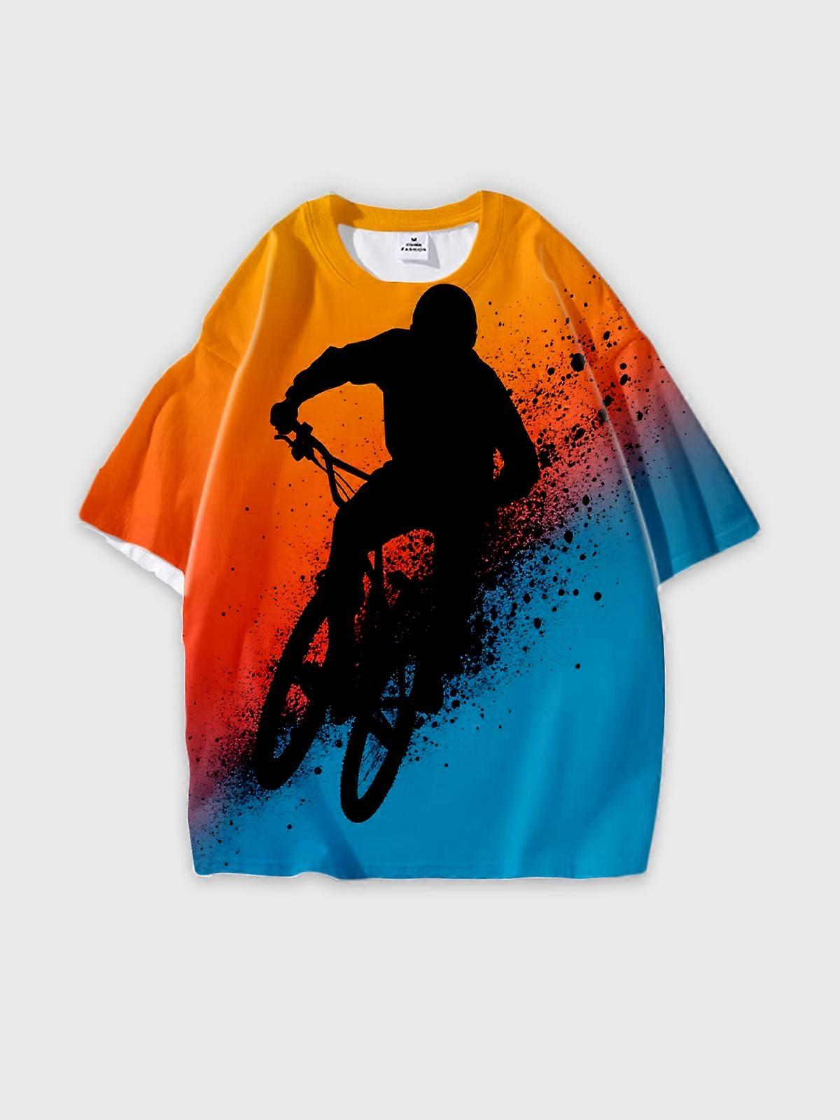 T-Shirt Round Neck, Loose Short Sleeve Pattern Graphic Tee, Unisex Summer Casual Top W2401