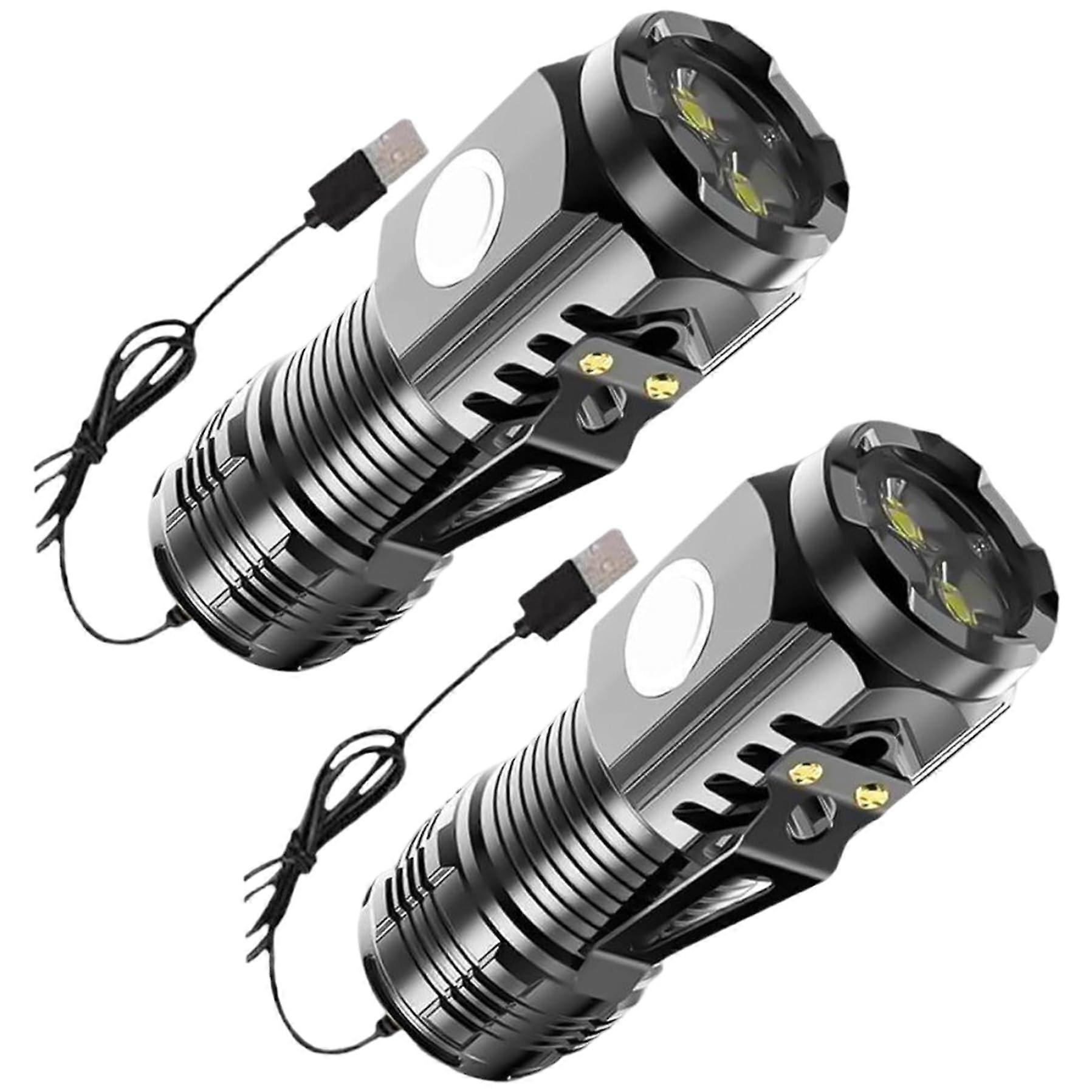 Mini Flashlight 2Pack Rechargeable Waterproof Pocket Torch with Clip 5 Modes for Camping Hiking Emergency