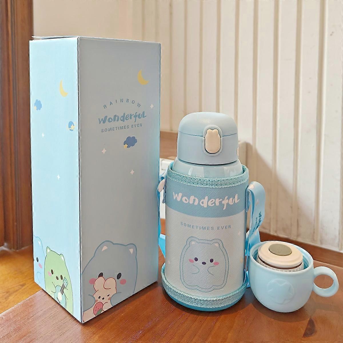 Cute cartoon thermos cup student cup one cup multi-purpose portable straw children's water cup