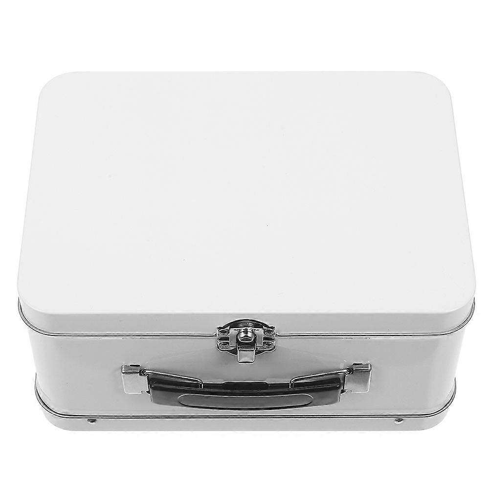 Mini Suitcase Boxes Decorative Storage for Party Use 2Pcs White Tinplate