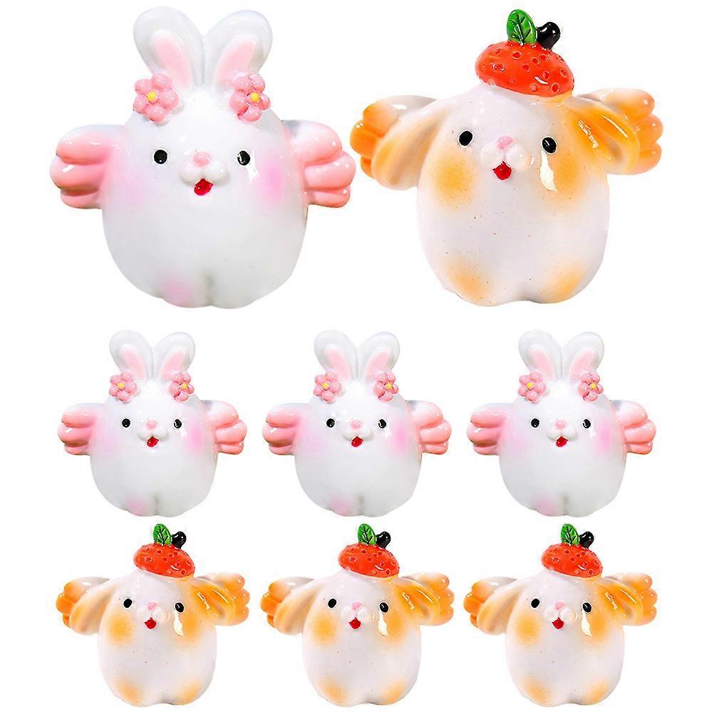 Miniature Rabbit Statue for Decor Resin Bunny Ornaments 8Pcs Cartoon Design