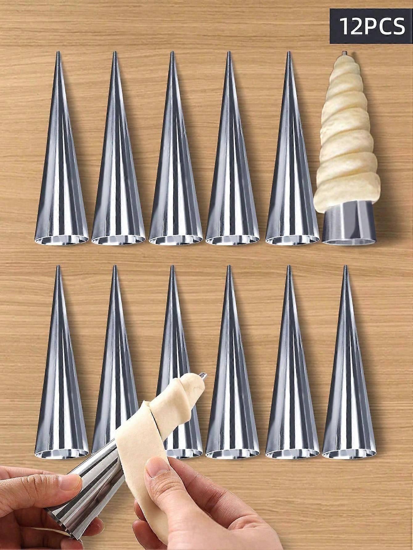 3/6/9/12/24pcs Stainless Steel Conical Danish Tube, Large Spiral Horn Croissant Baking Tool