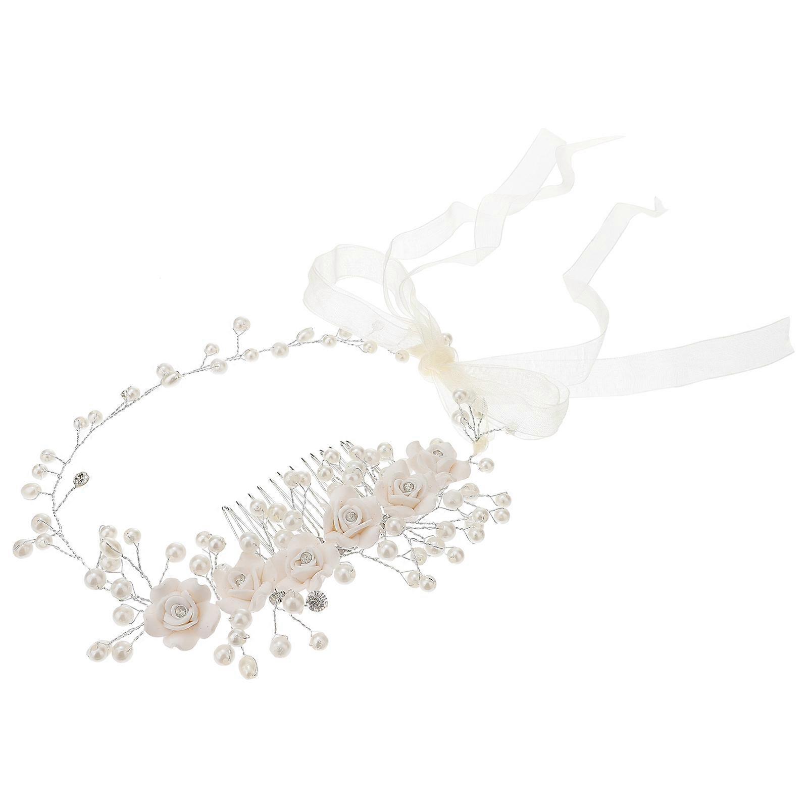 Elegant Flower Girl Headpiece Pearls Headband For Photography Cosplay White Color 1Set Simple Design
