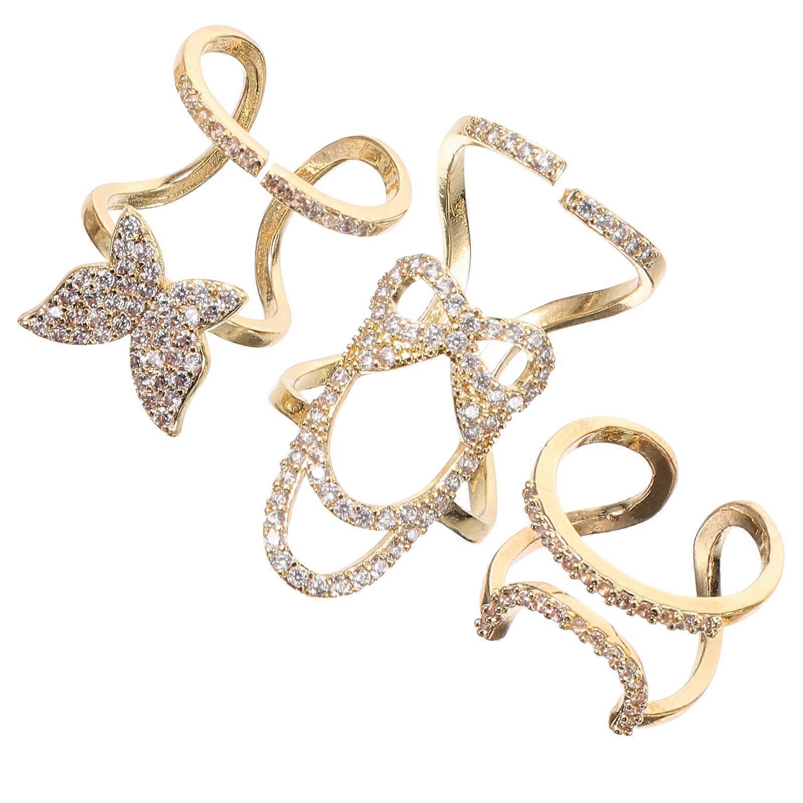 Golden Nail Ring Set Fingernail Rings for Adding Charm 3Pcs