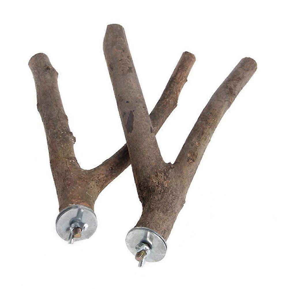 Natural Wood Bird Stand 2Pcs Fork Shape Resting Place 15cm Exercise For Feet And Legs